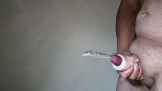 A BIG cumshot stroking a pocket pussy in slow mo - porn video